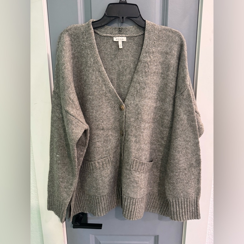 Ella Moss Large Green Button Front Patch Pocket Boyfriend Fit Cardigan